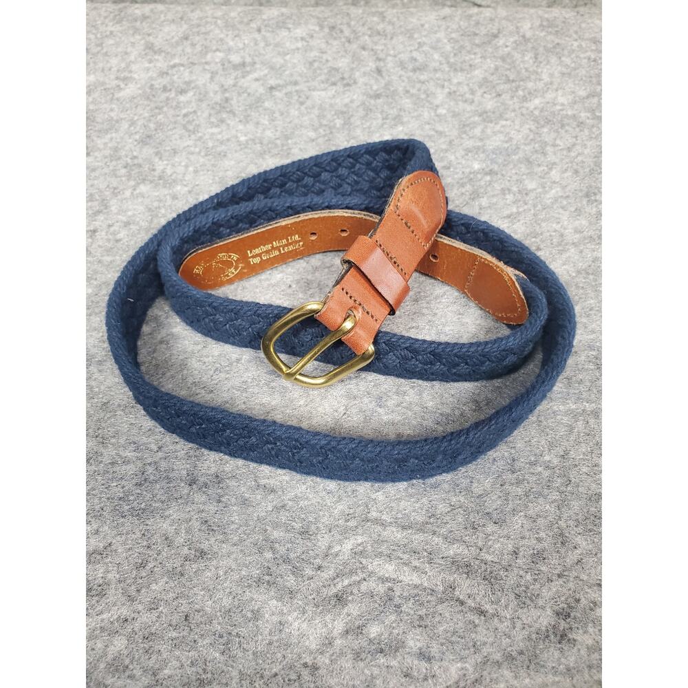 Leather Man Ltd. Men's 42 Navy Blue Braided Belt Macramé Tab & Buckle Brass
